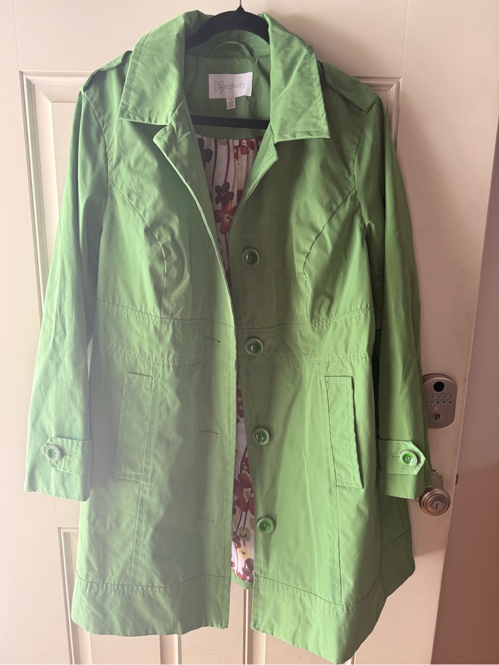 Relativity Grass Green Trench Coat with Button Front
